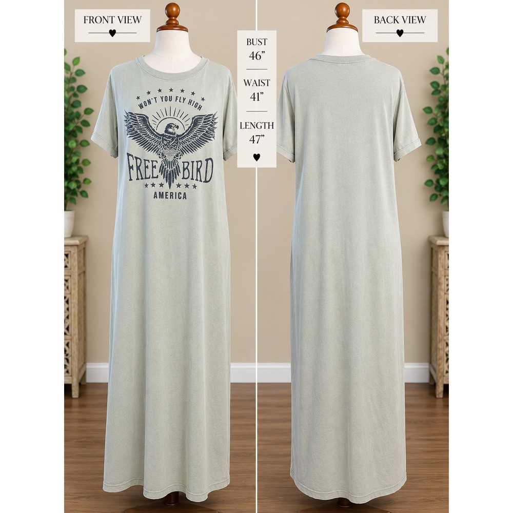 Zutter Free Bird America Eagle Graphic T-Shirt Maxi Dress M/L